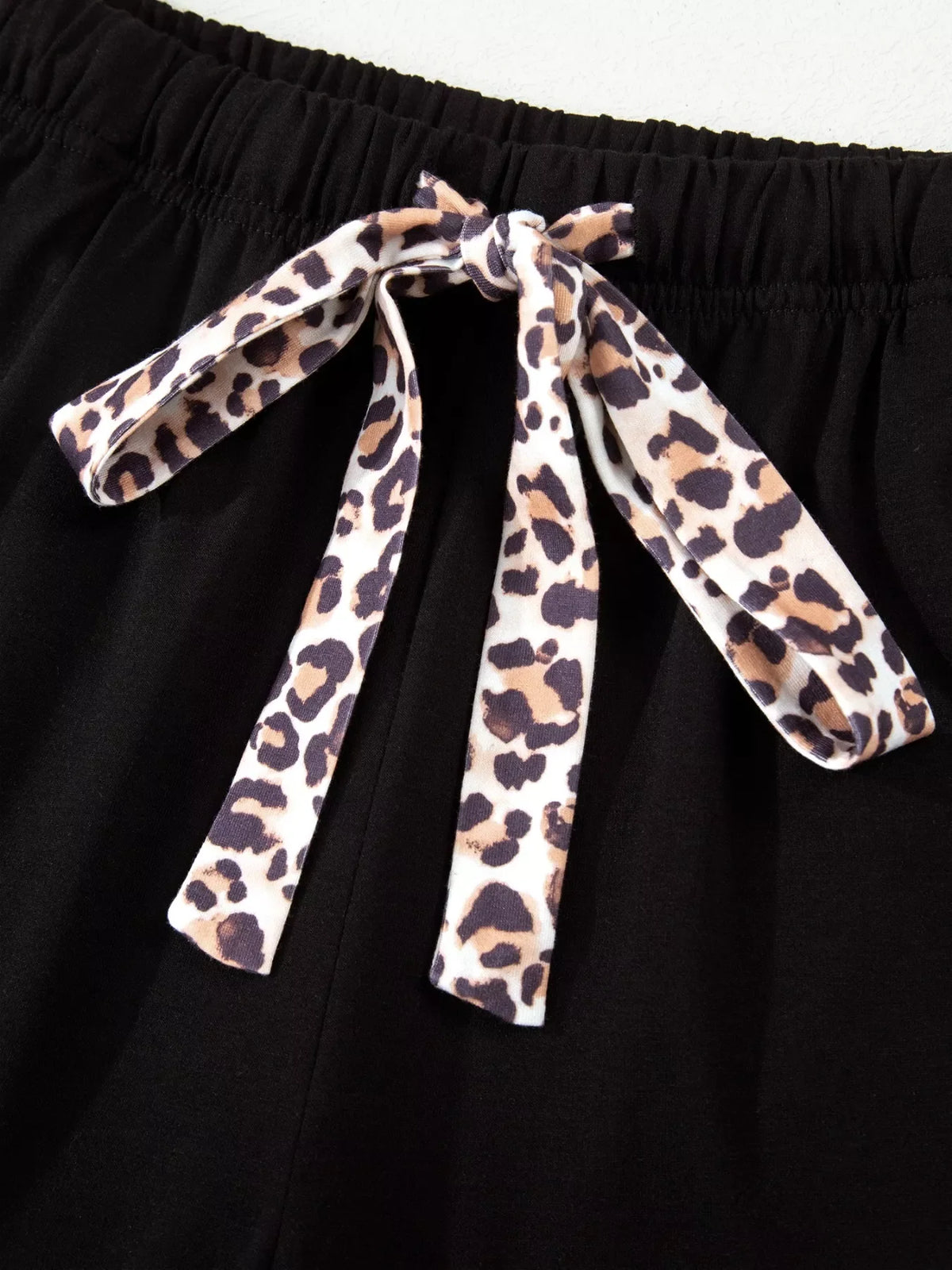 k Leopard Patchwork Trim Lapel Shirt Drawstring Shorts 2pcs product image 8
