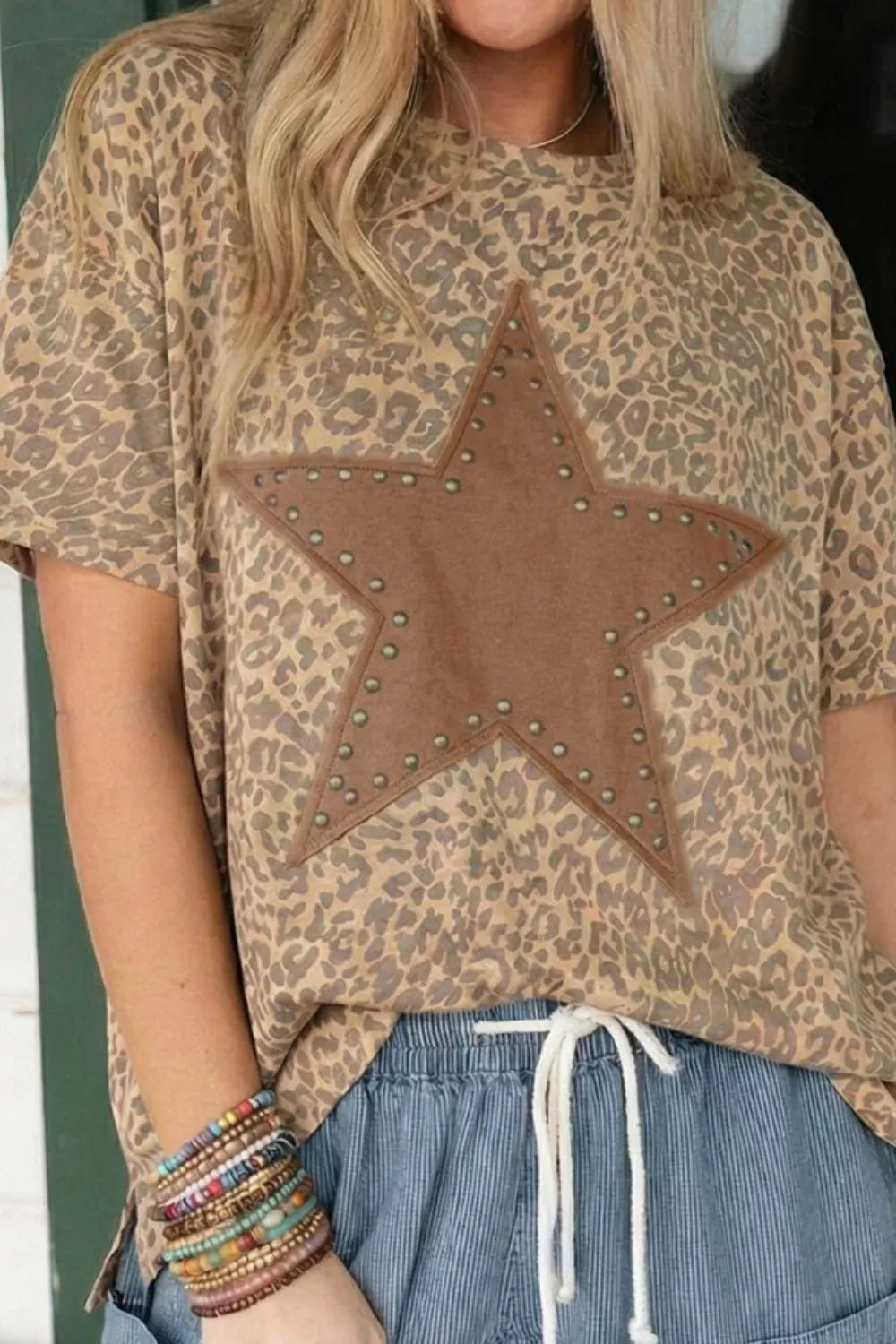 Leopard Print Star Studded Casual T-Shirt product image 3