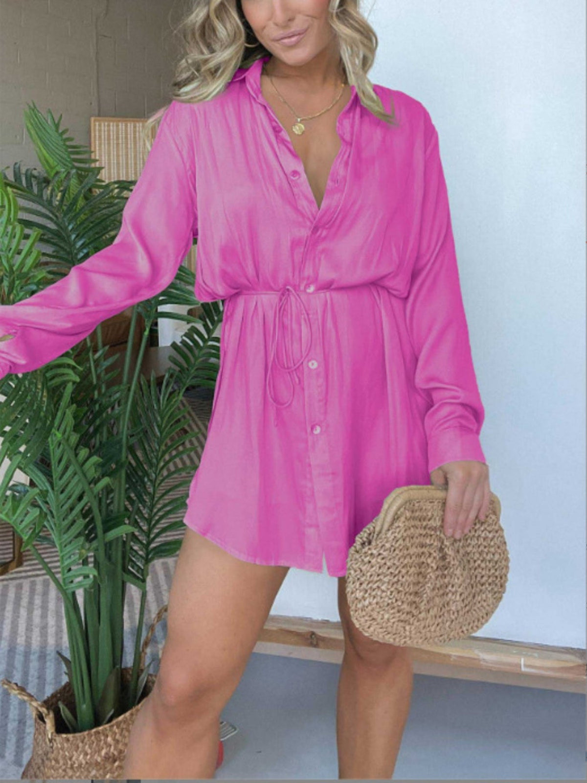 Full Size Button-Down Mini Shirt Dress product image 10