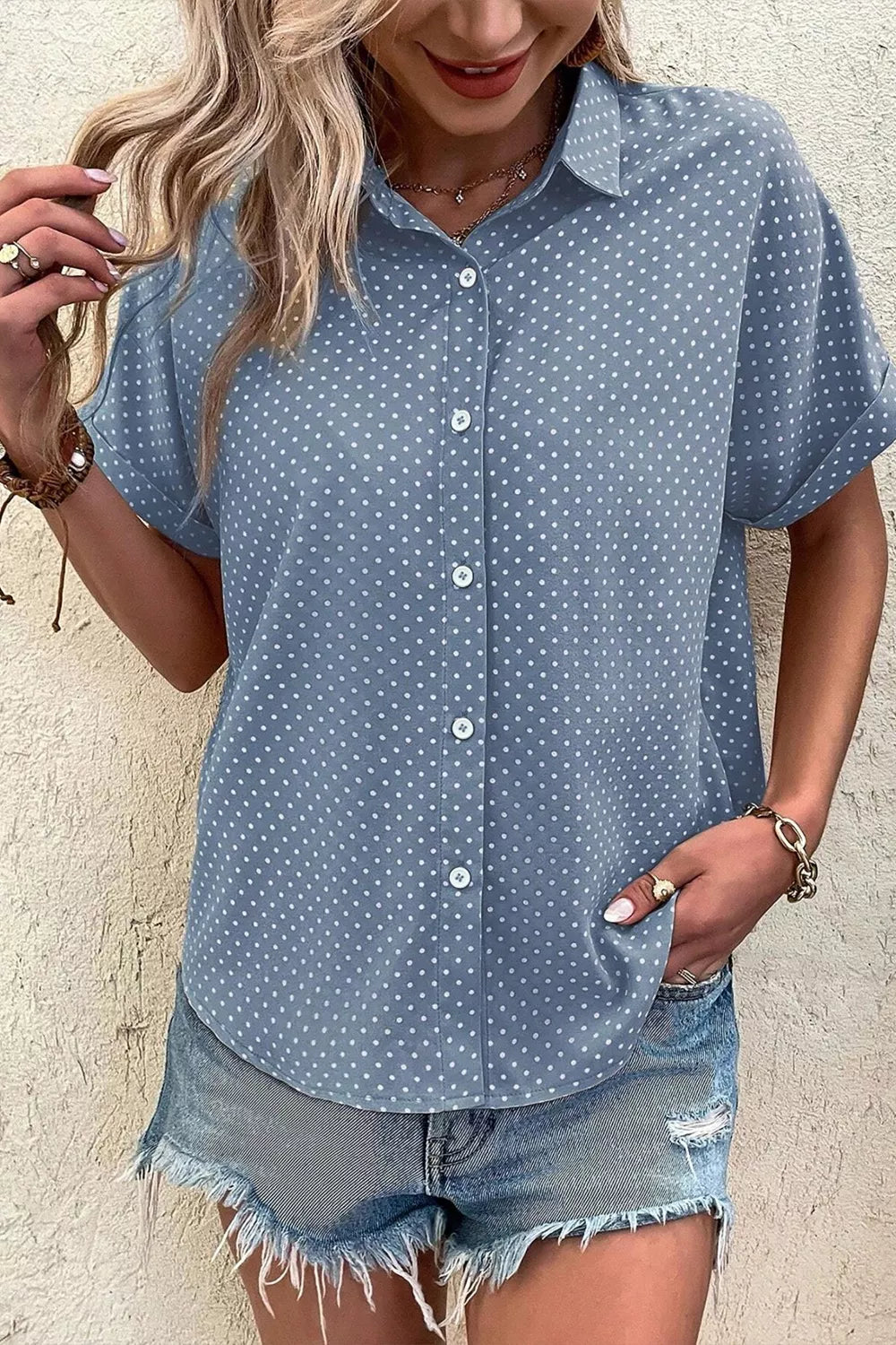Dotted Print Cuffed Short Sleeve Shirt product image 4