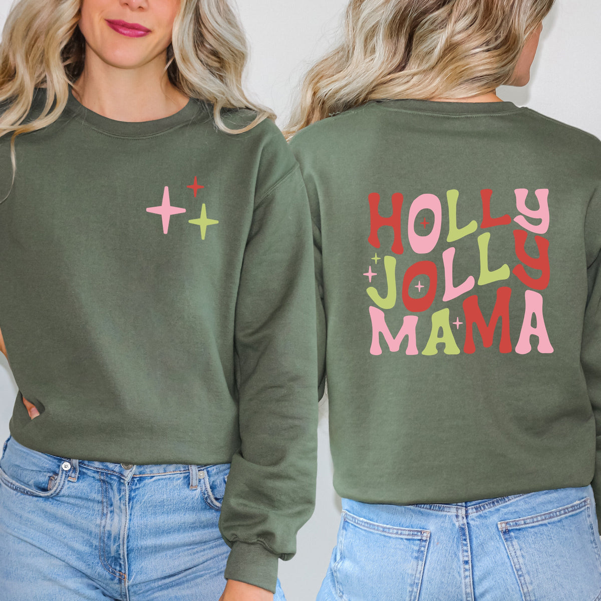 Holly Jolly Mama Colorful | Sweatshirt Front and Back Design product image 3