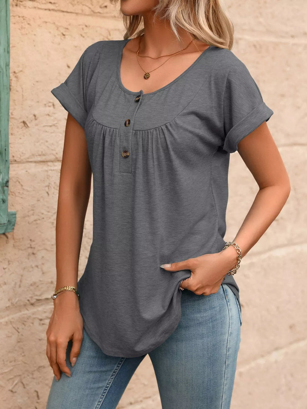 Casual Button Detail Henley T-Shirt product image 32