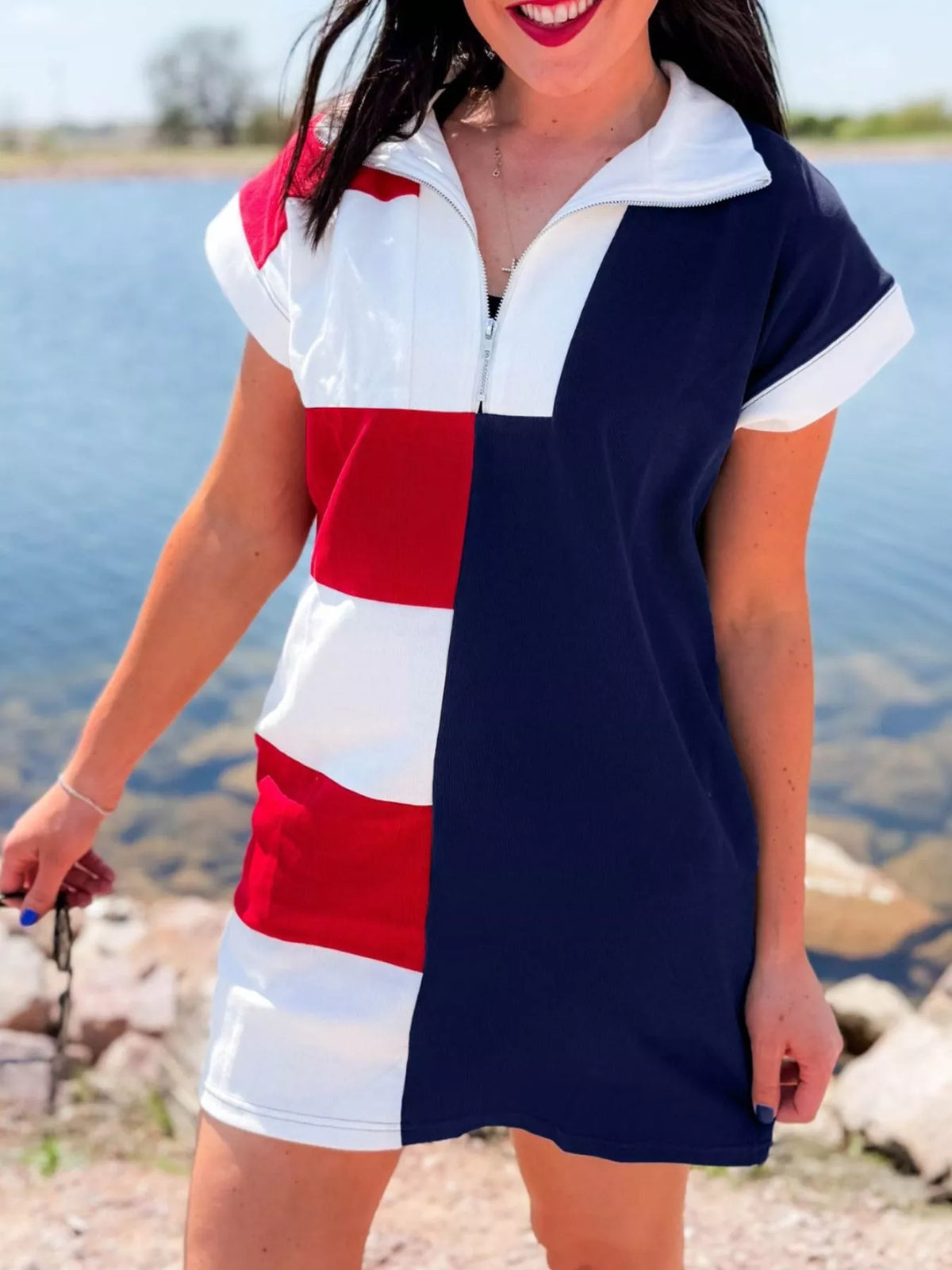 Americana Colorblock Stripes Zip up Collared T Shirt Mini product image 1