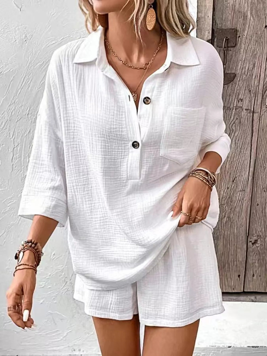 Button Detail Top and Shorts Set product image 1