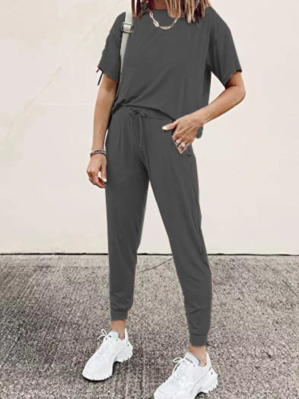 Full Size Round Neck Top and Drawstring Pants Set product image 21