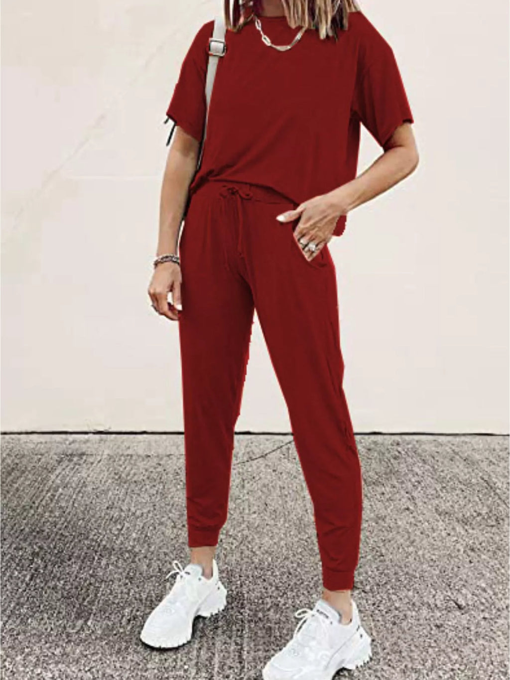 Full Size Round Neck Top and Drawstring Pants Set product image 25