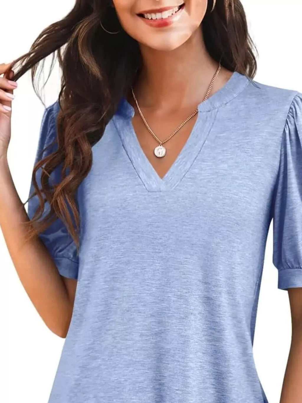 Puff Sleeve Notched Casual T-Shirt product image 20