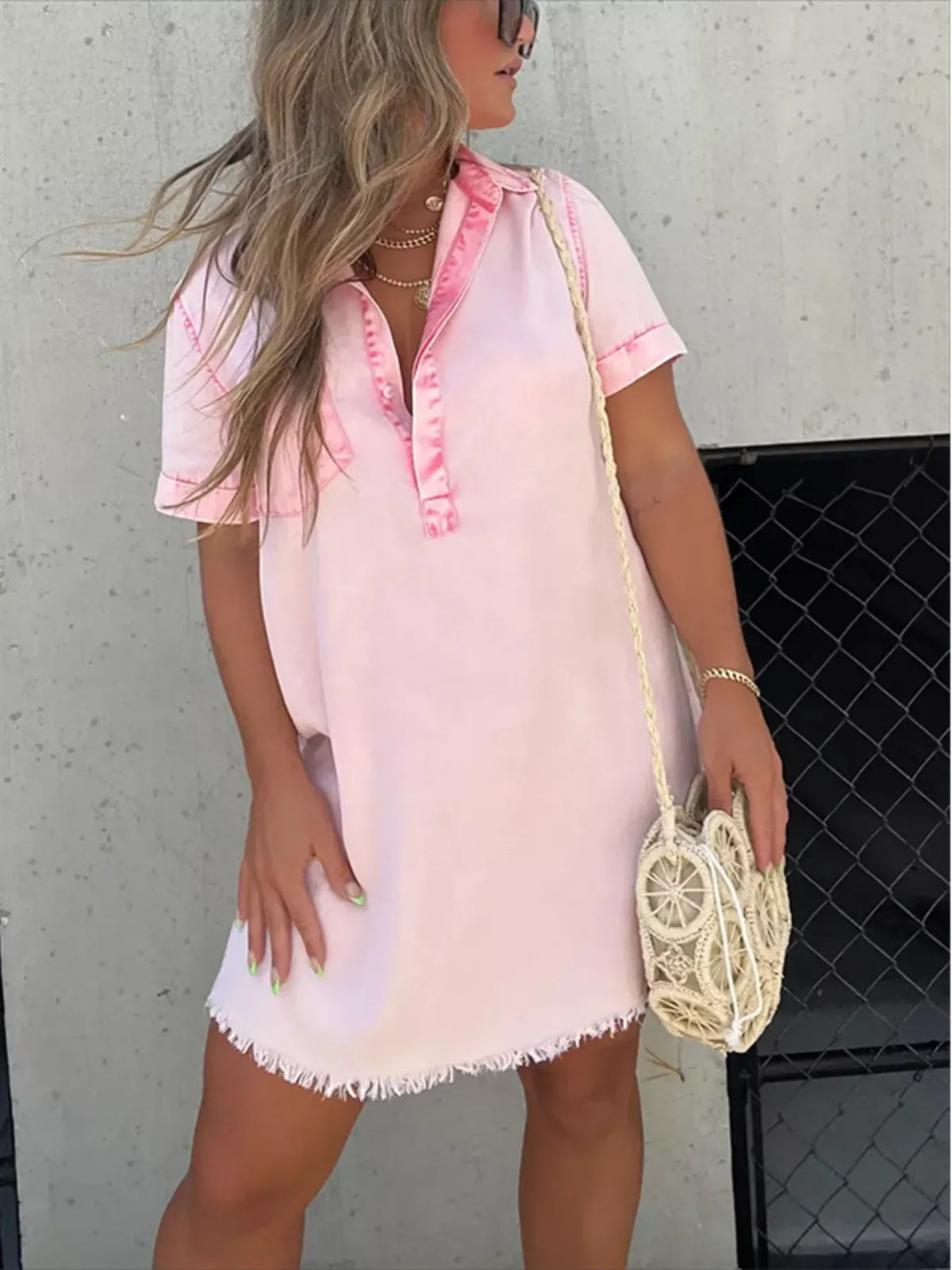 Full Size Raw Hem Short Sleeve Dress
