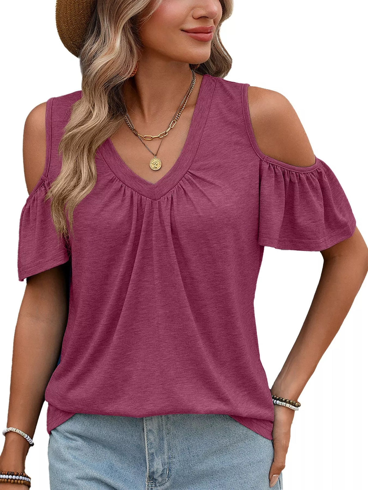Cold Shoulder V-Neck T-Shirt product image 29