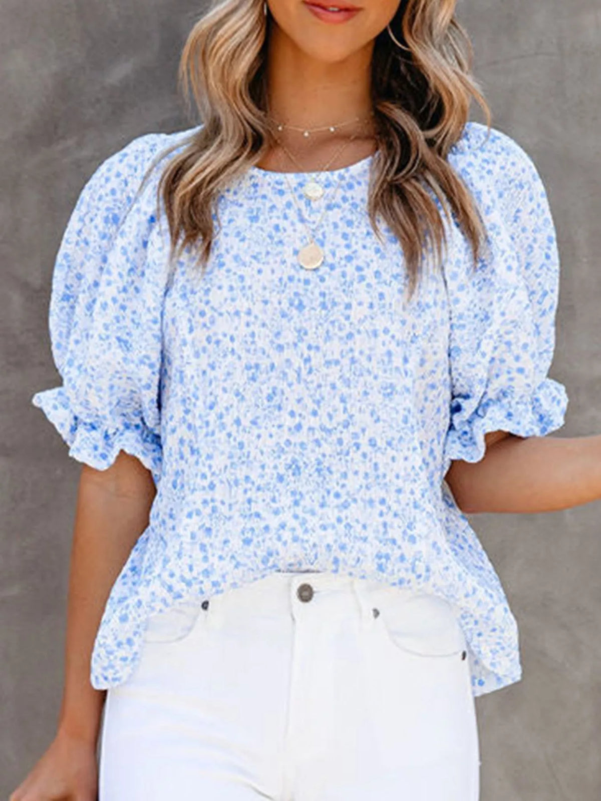 Full Size Floral Print Ruffle Sleeve Blouse