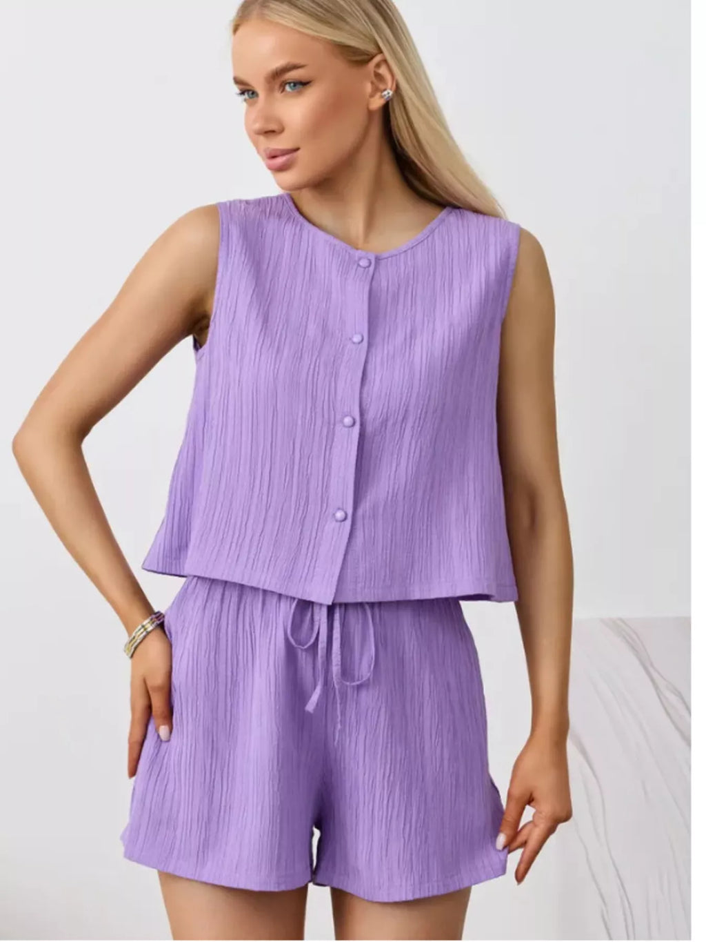 Textured Round Neck Tank and Shorts Set product image 34