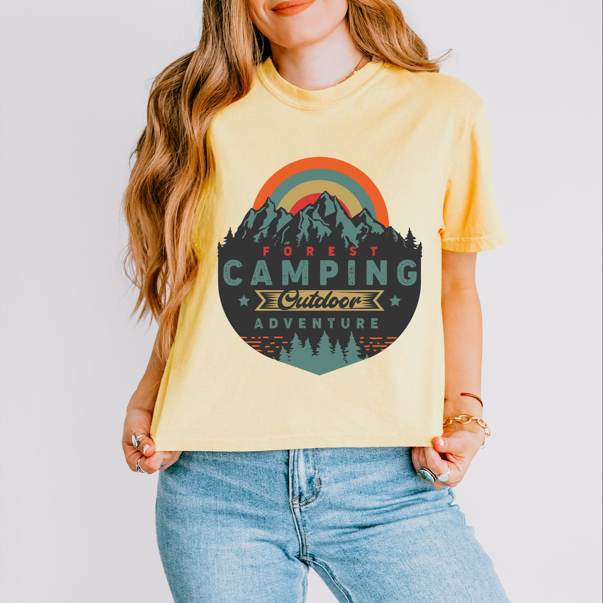 Forest Camping Badge - Women's Boxy Crop Top Graphic T-Shirt product image 1