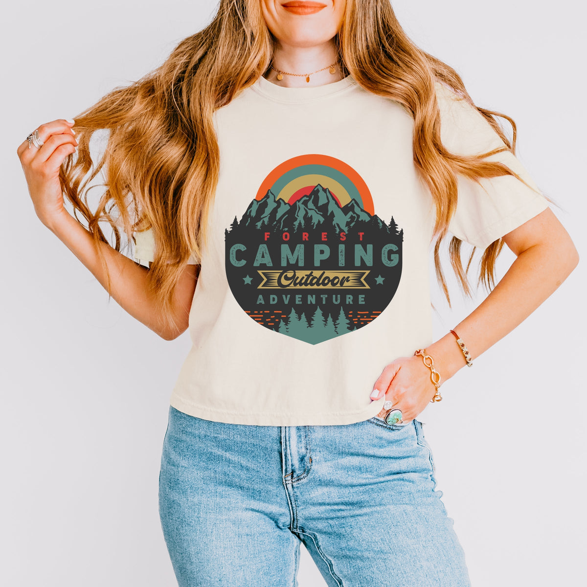 Forest Camping Badge - Women's Boxy Crop Top Graphic T-Shirt product image 13