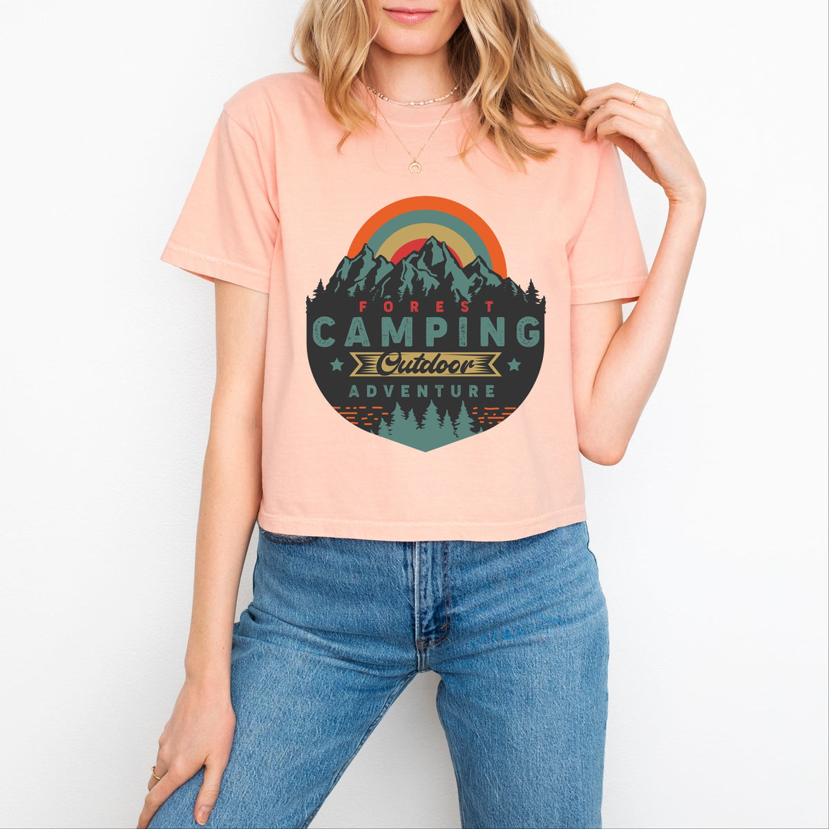 Forest Camping Badge - Women's Boxy Crop Top Graphic T-Shirt product image 7