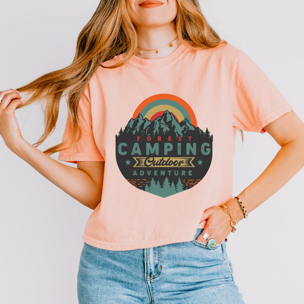 Forest Camping Badge - Women's Boxy Crop Top Graphic T-Shirt product image 8