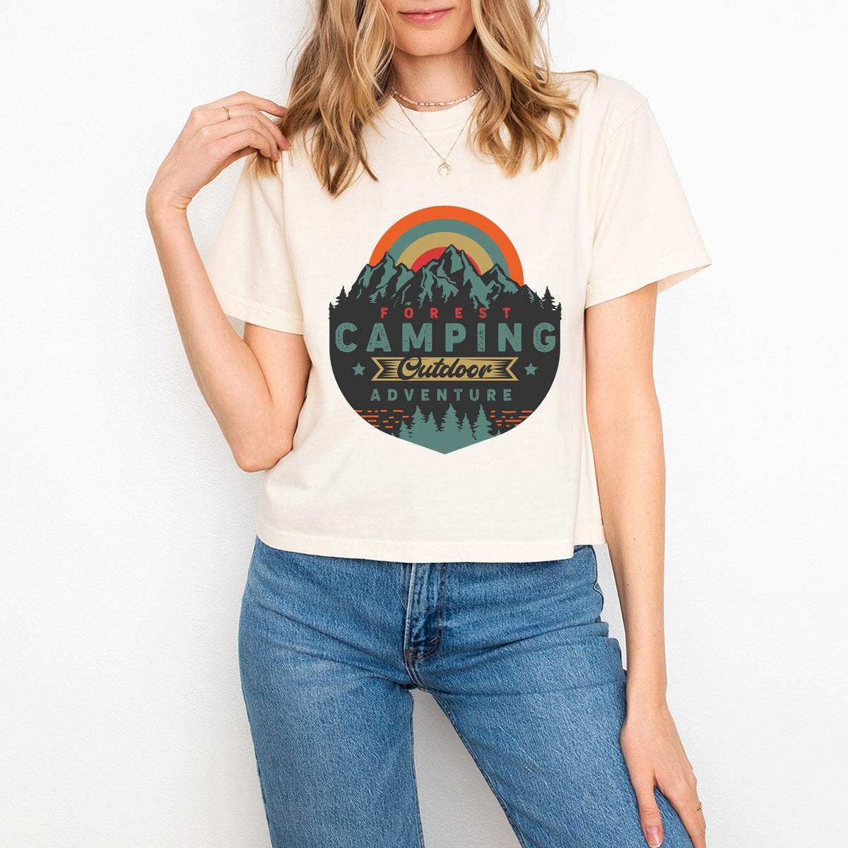 Forest Camping Badge - Women's Boxy Crop Top Graphic T-Shirt product image 4