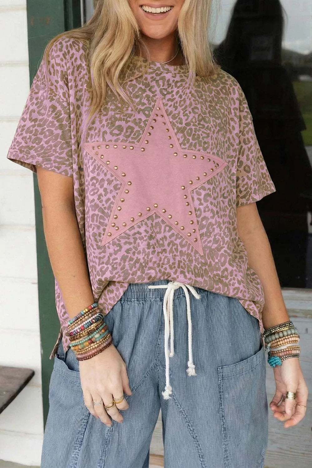 Leopard Print Star Studded T-Shirt product image 1