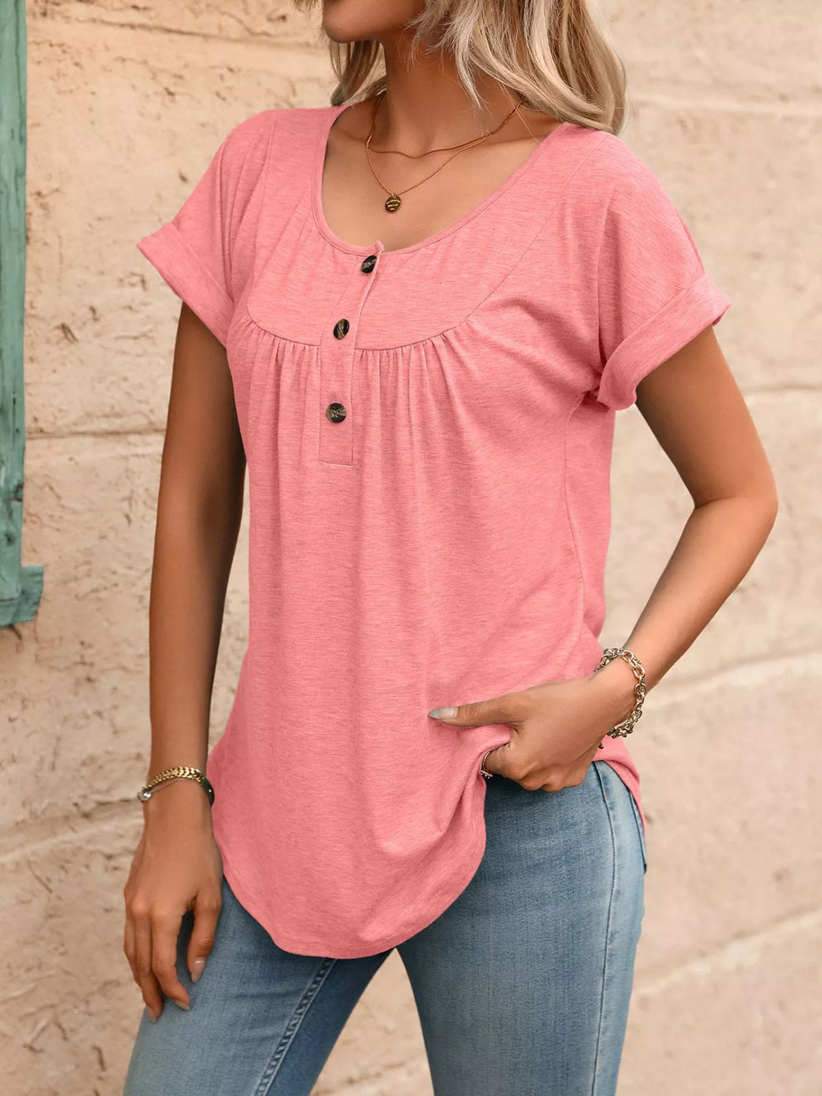 Casual Button Detail Henley T-Shirt product image 16