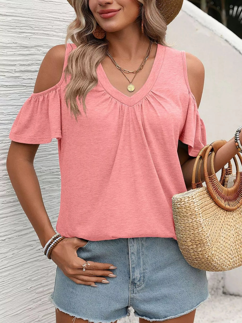 Cold Shoulder V-Neck T-Shirt product image 23