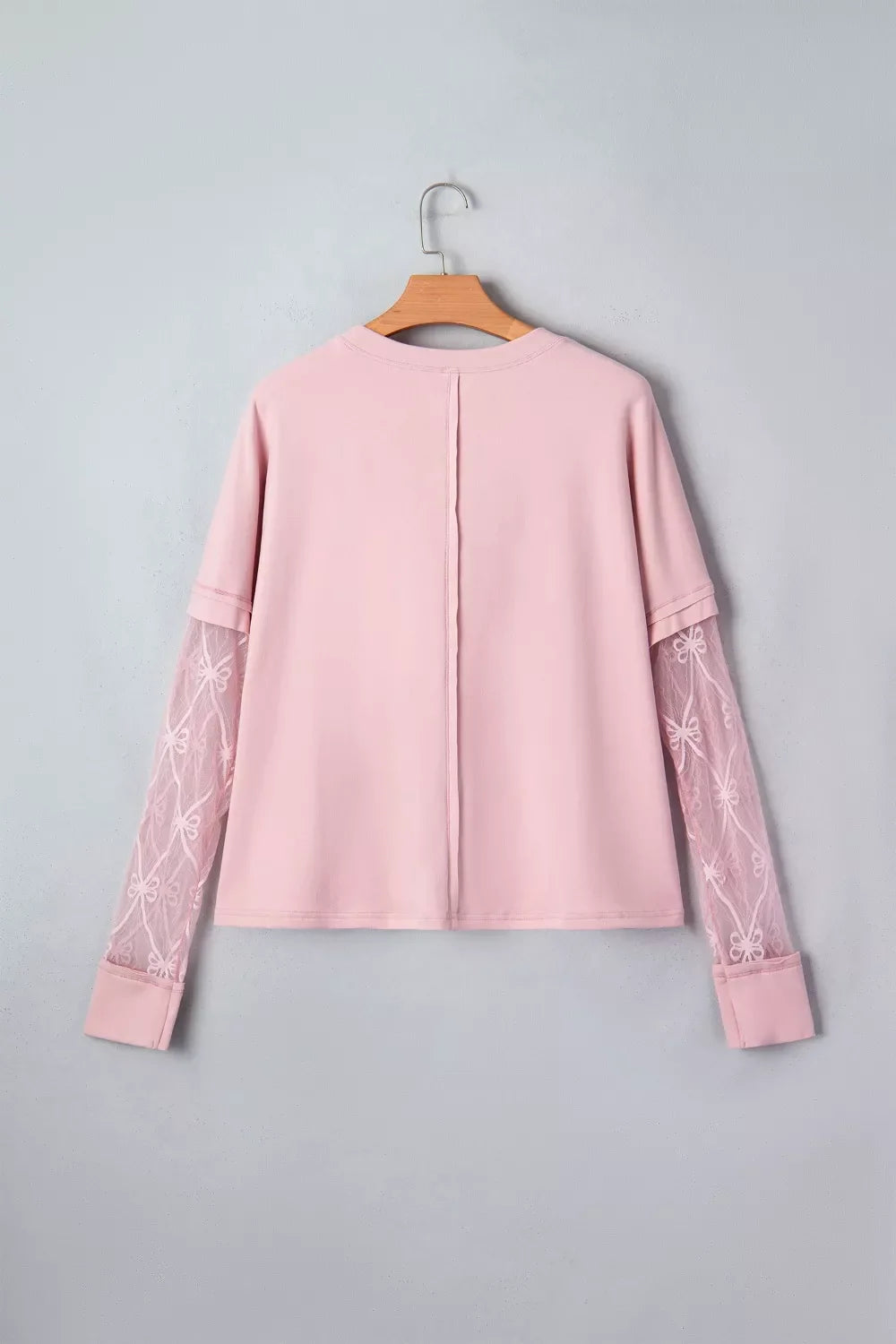 Solid Color Bow Textured Patchwork Long Sleeve Tee product image 5