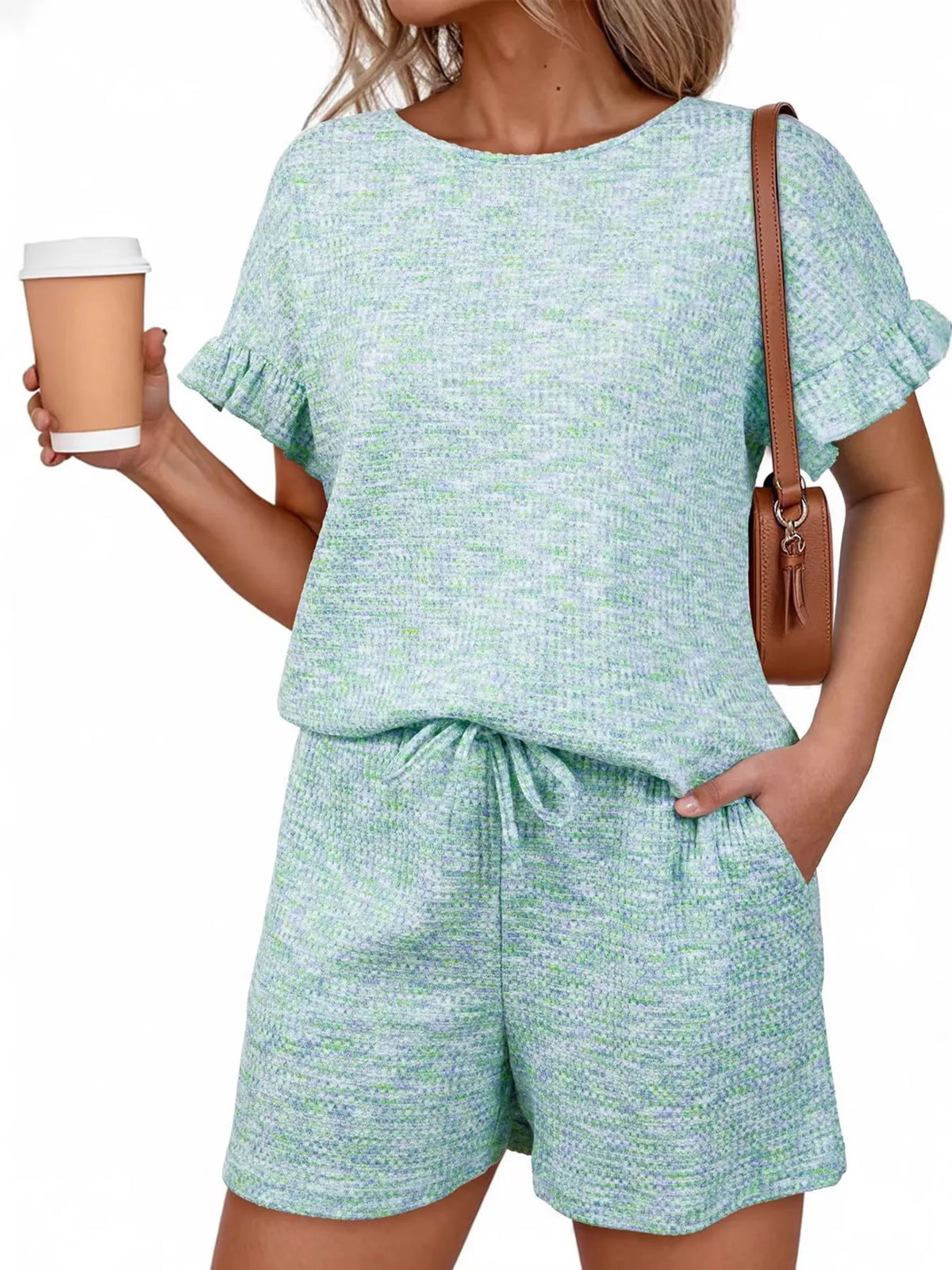 Ruffle Sleeve Textured Top and Shorts Set product image 17