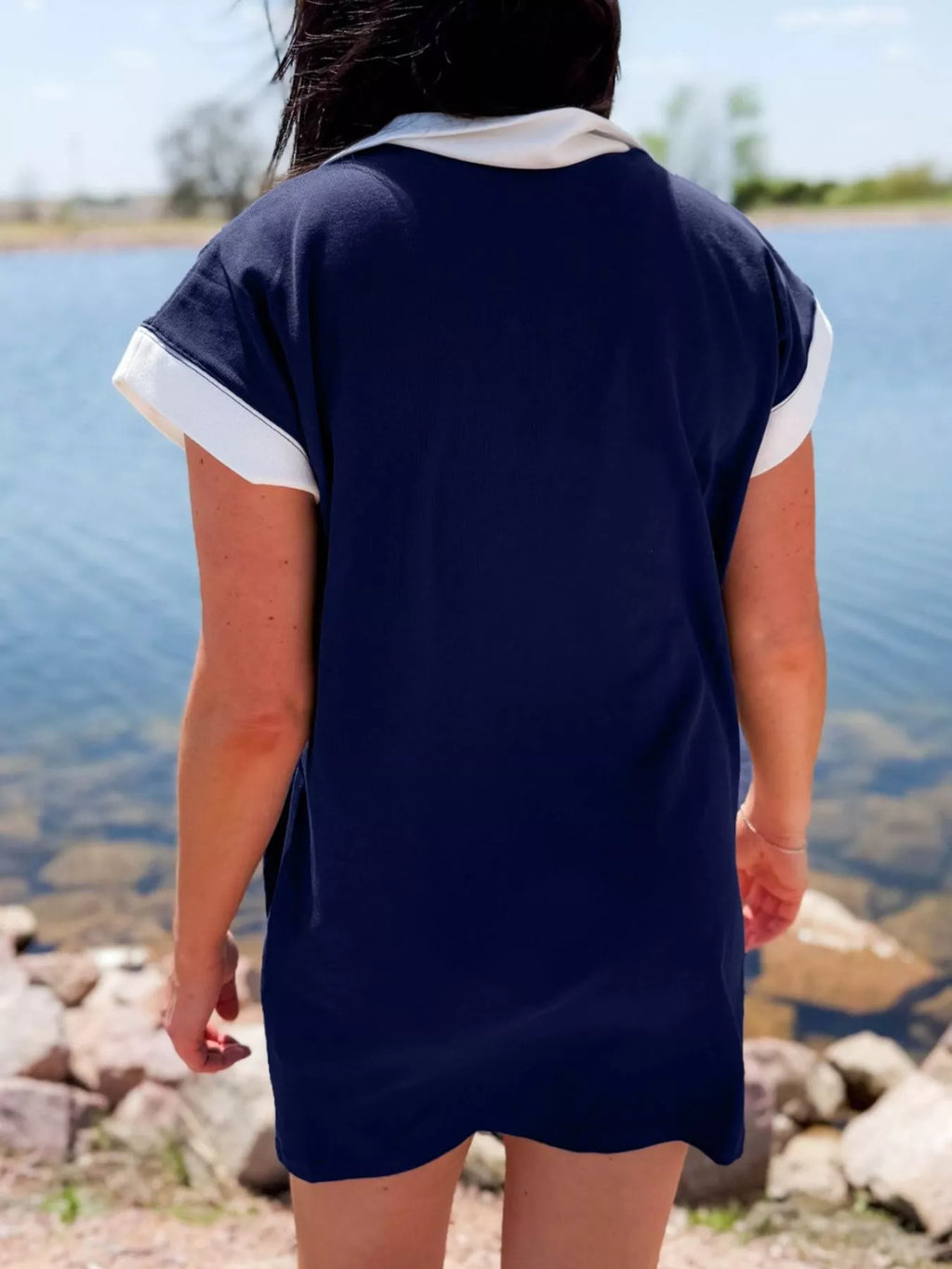 Americana Colorblock Stripes Zip up Collared T Shirt Mini product image 3