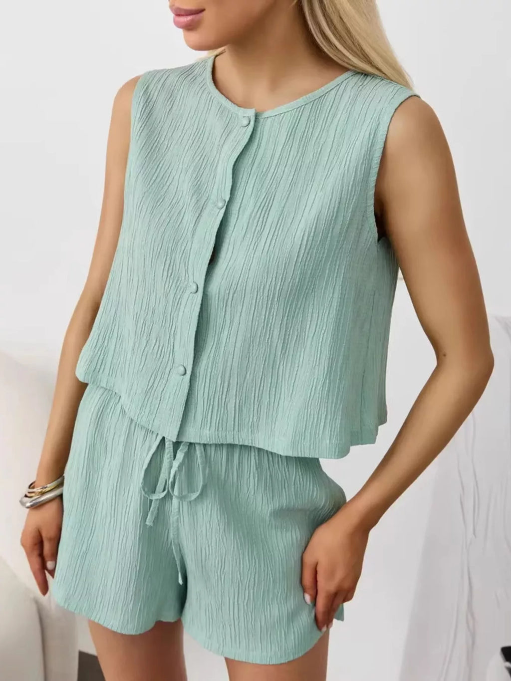 Textured Round Neck Tank and Shorts Set product image 24