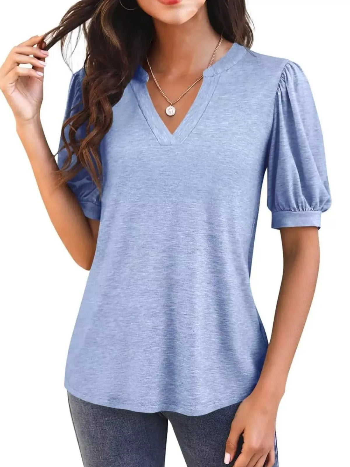 Puff Sleeve Notched Casual T-Shirt product image 19