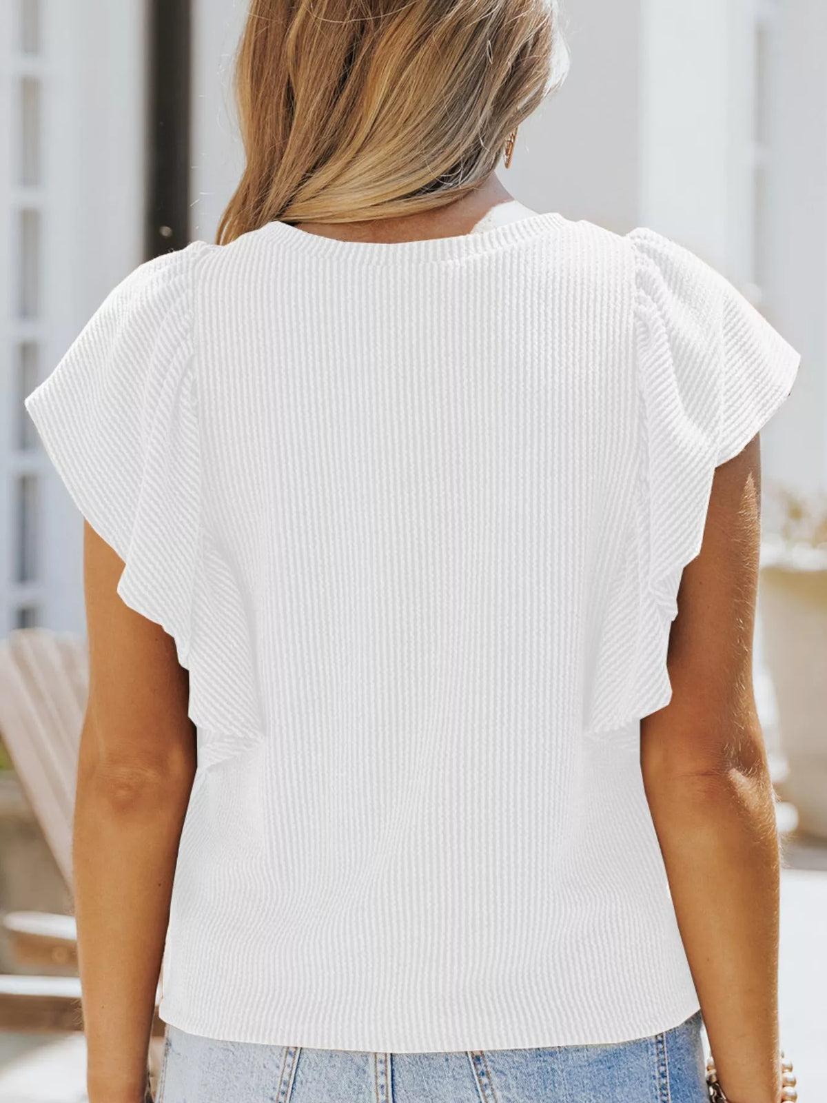 Full Size Ruffled Sleeve Ribbed Knit T-Shirt product image 3