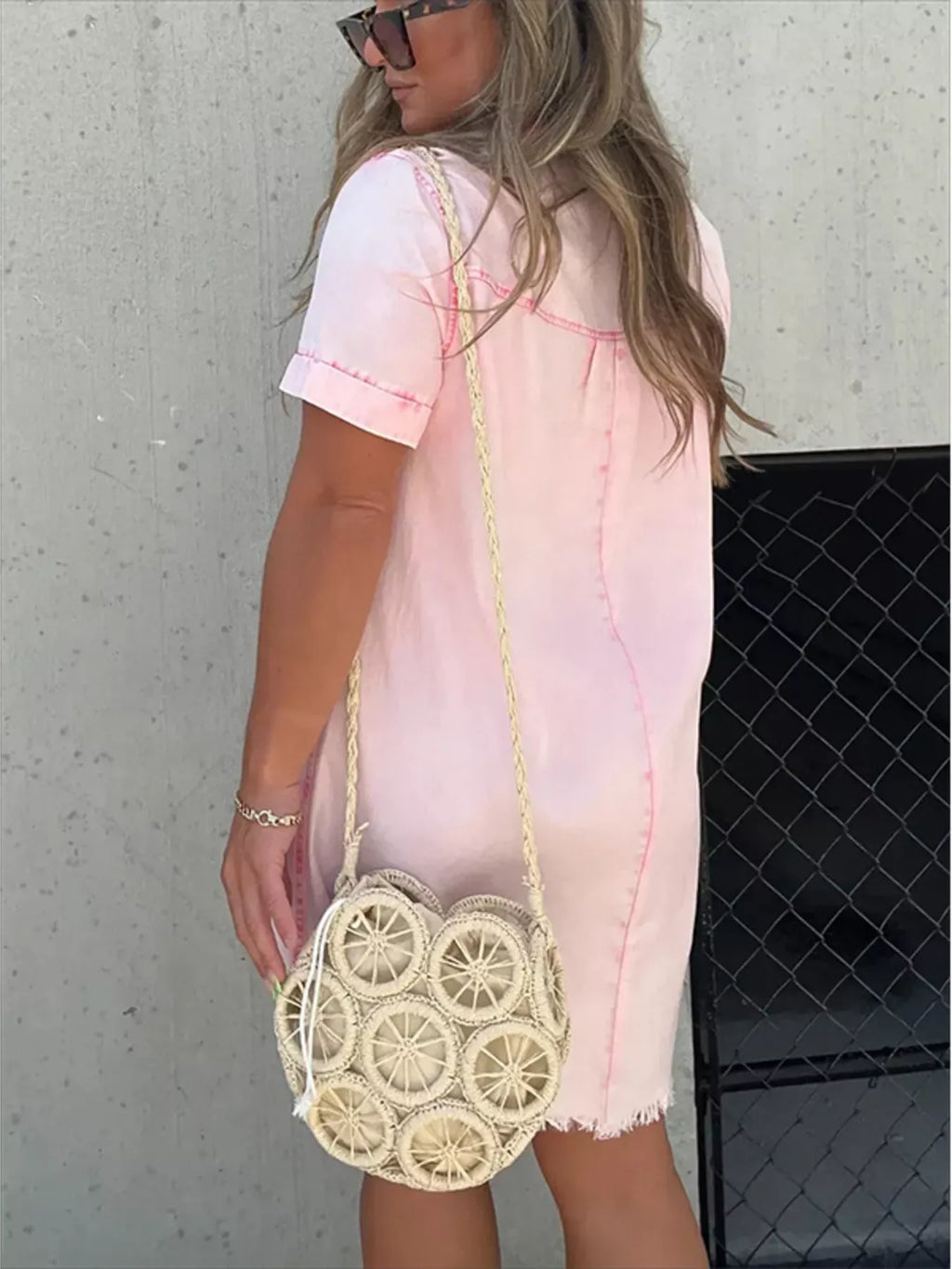 Full Size Raw Hem Short Sleeve Dress