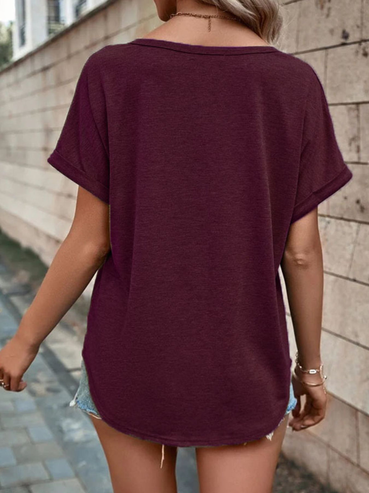 Full Size Decor Button Short Sleeve T-Shirt product image 9