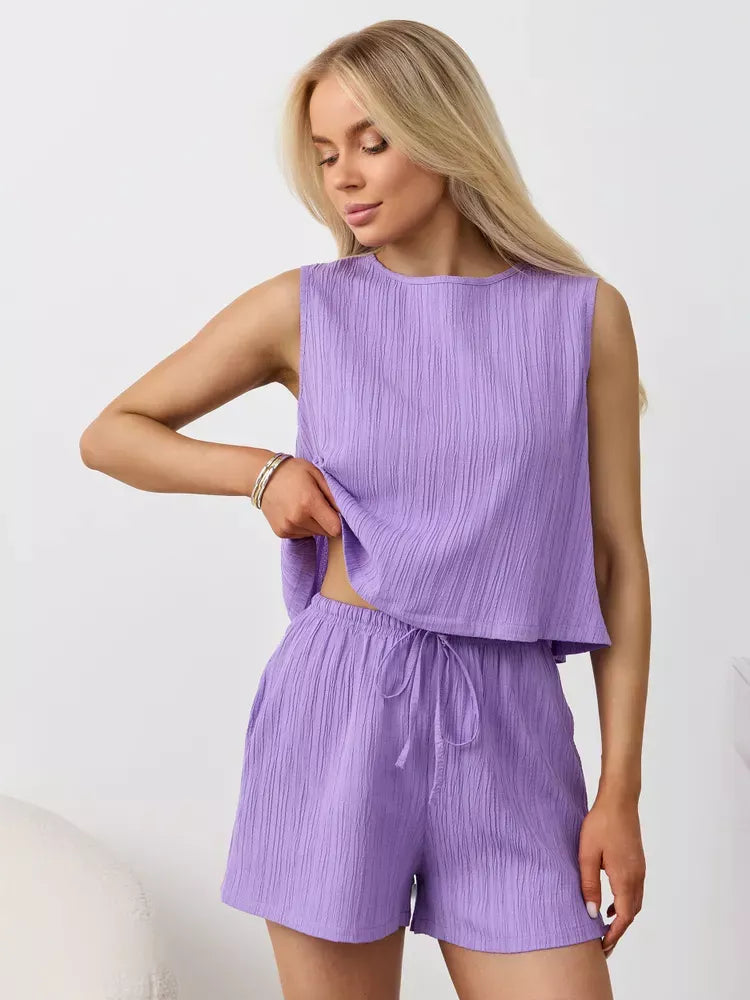 Textured Round Neck Tank and Shorts Set product image 35
