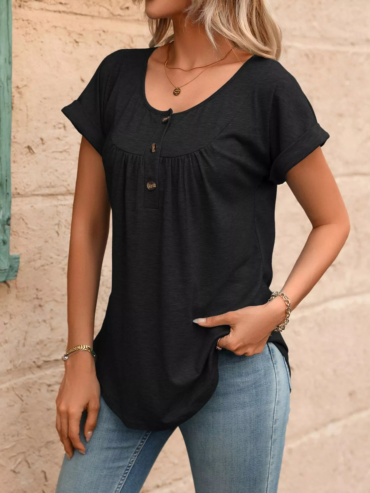 Casual Button Detail Henley T-Shirt product image 5