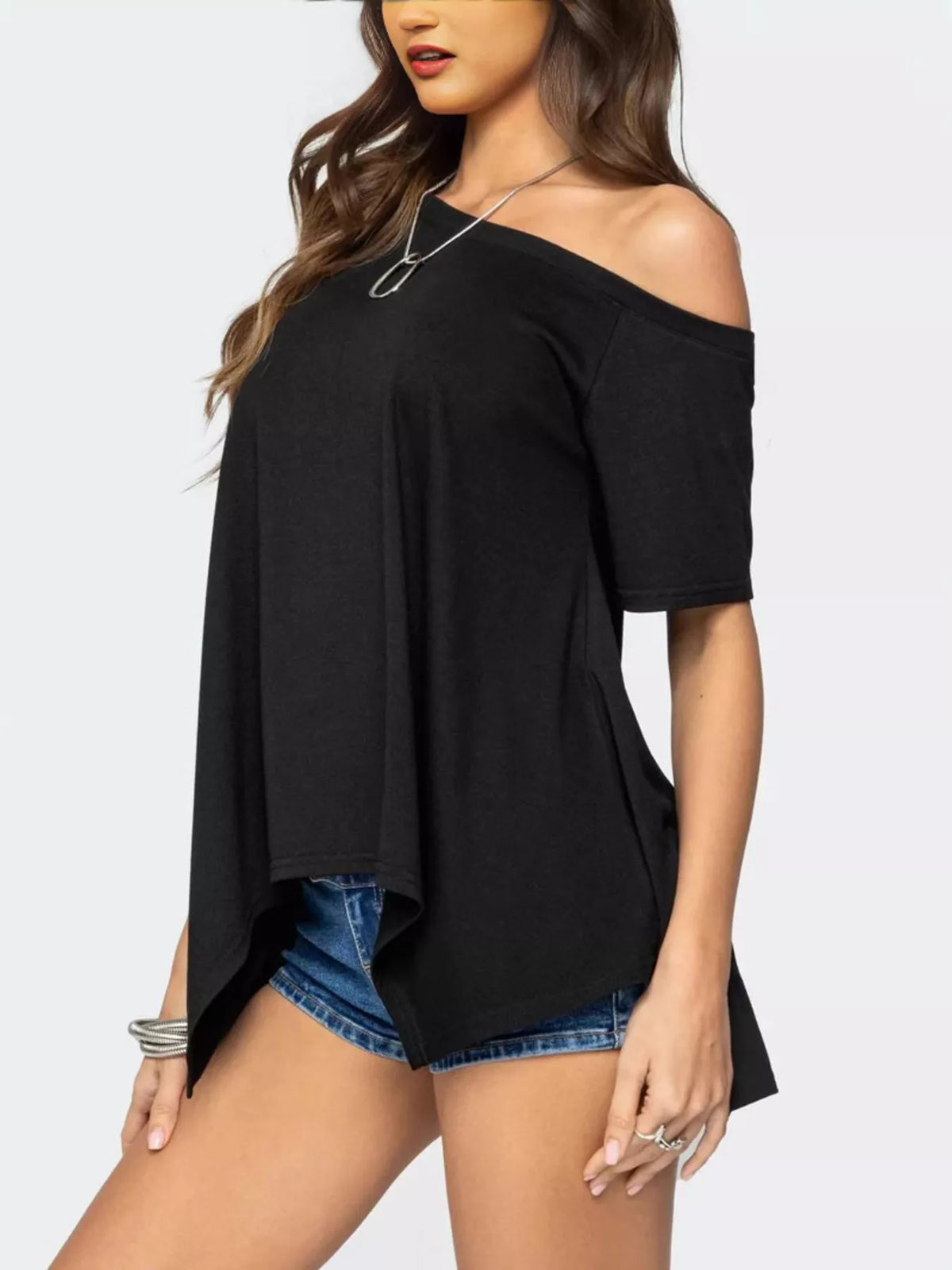 Off-Shoulder Flowy Hem T-Shirt product image 2