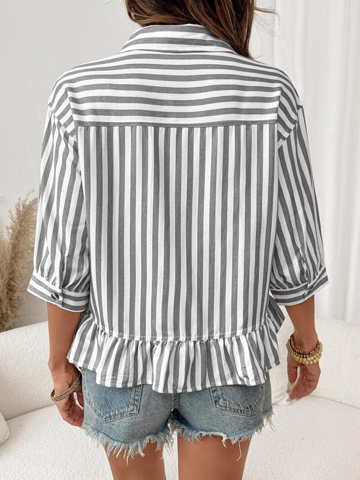Striped Ruffle Hem Button-Down Shirt product image 13