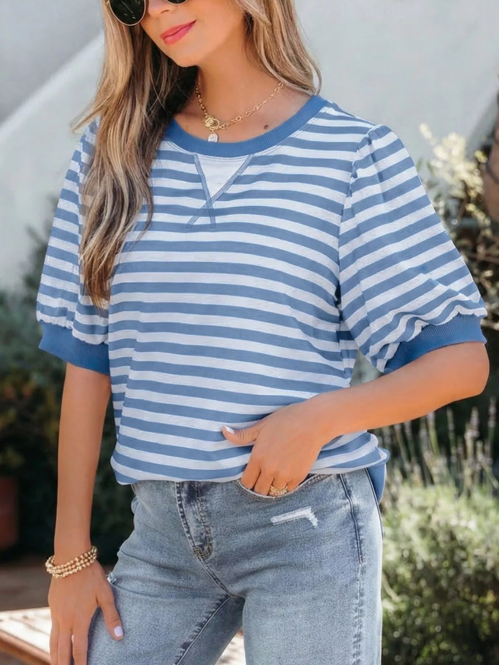 Stripe Short Bubble Sleeve T Shirt product image 3