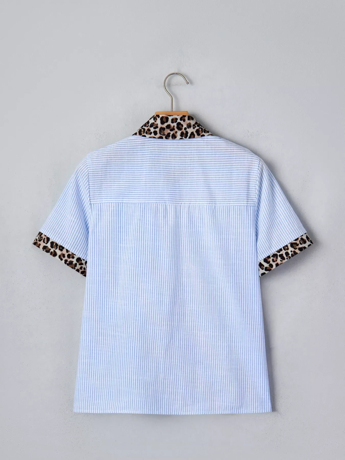 Stripe Leopard Contrast Collar Short Sleeve Shirt product image 6