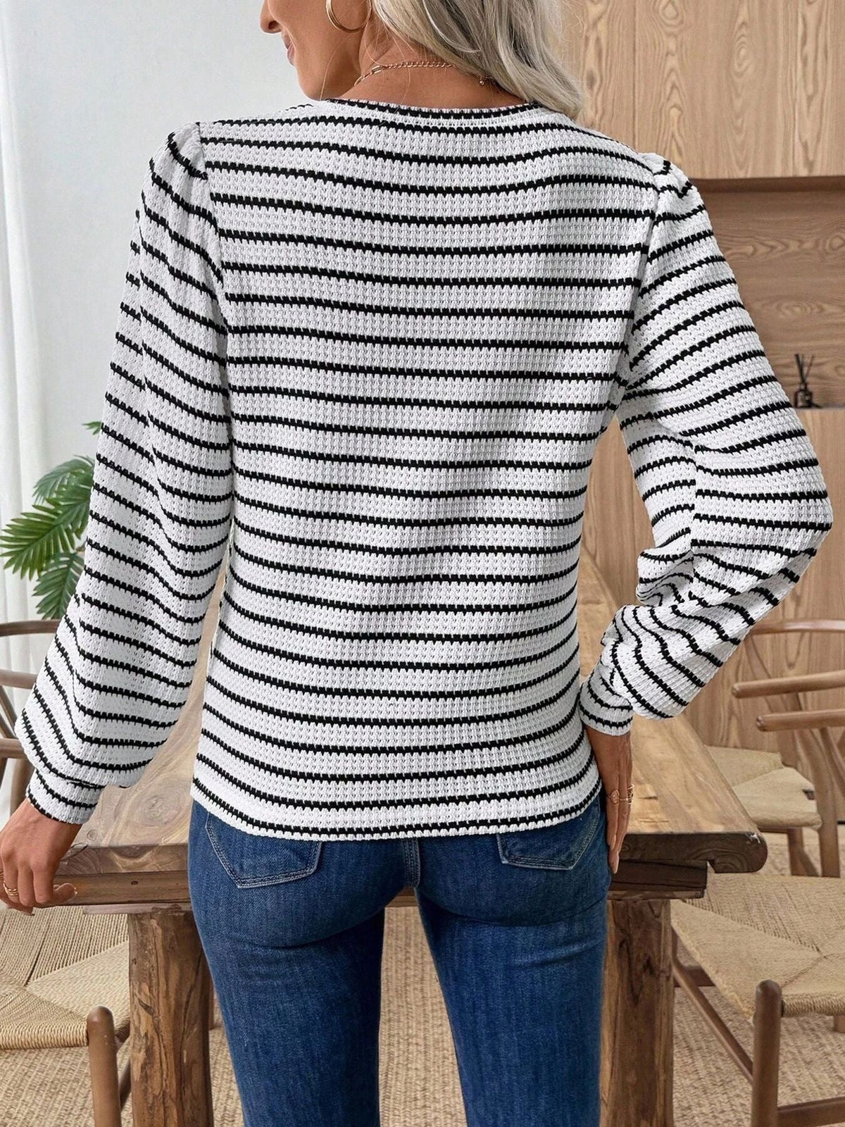 Striped Long Sleeve Texture Knit T-Shirt product image 2