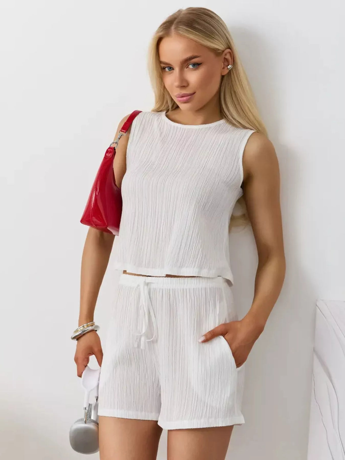 Textured Round Neck Tank and Shorts Set product image 7