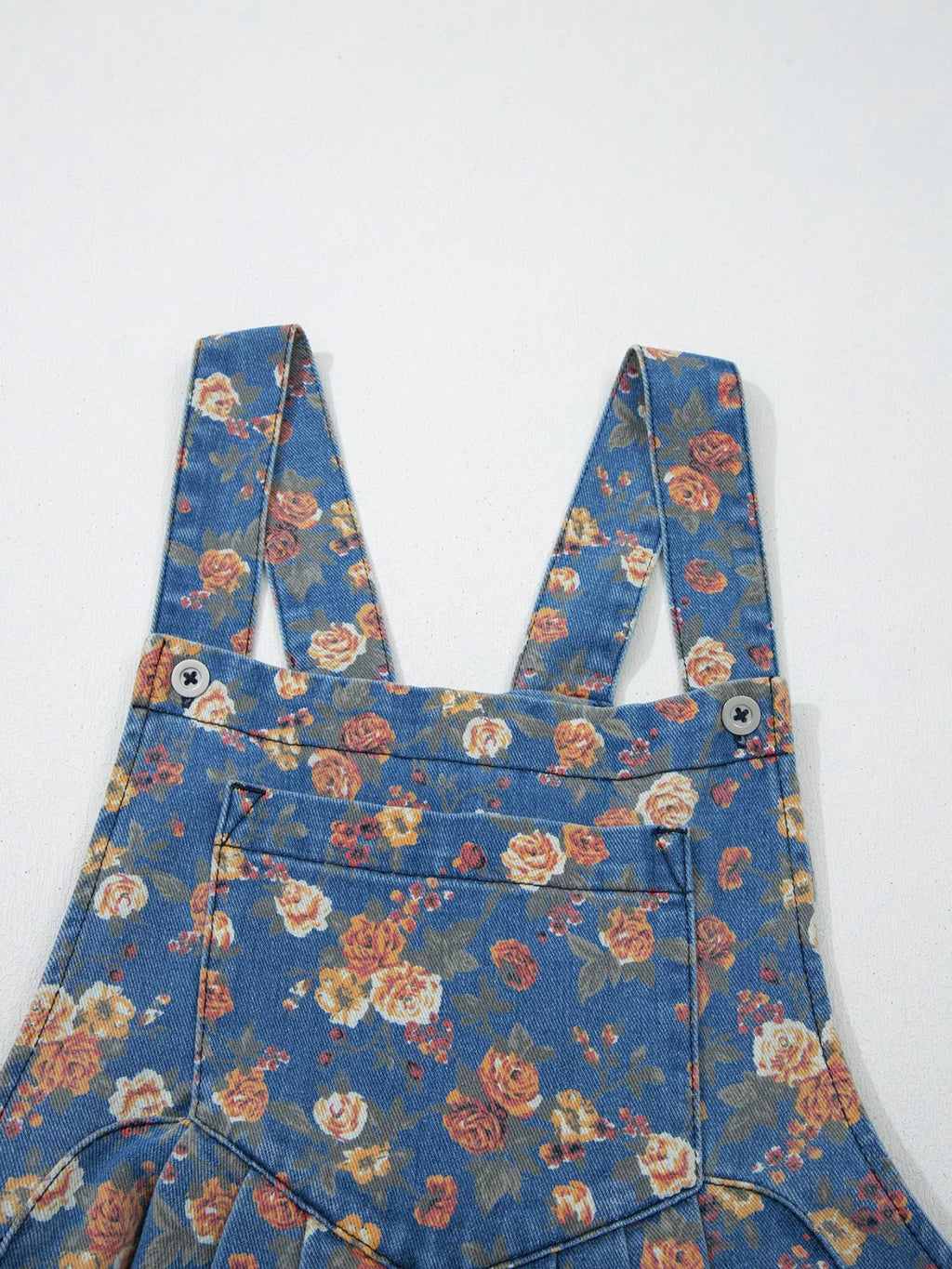 Floral Print Wide Leg Denim Overalls