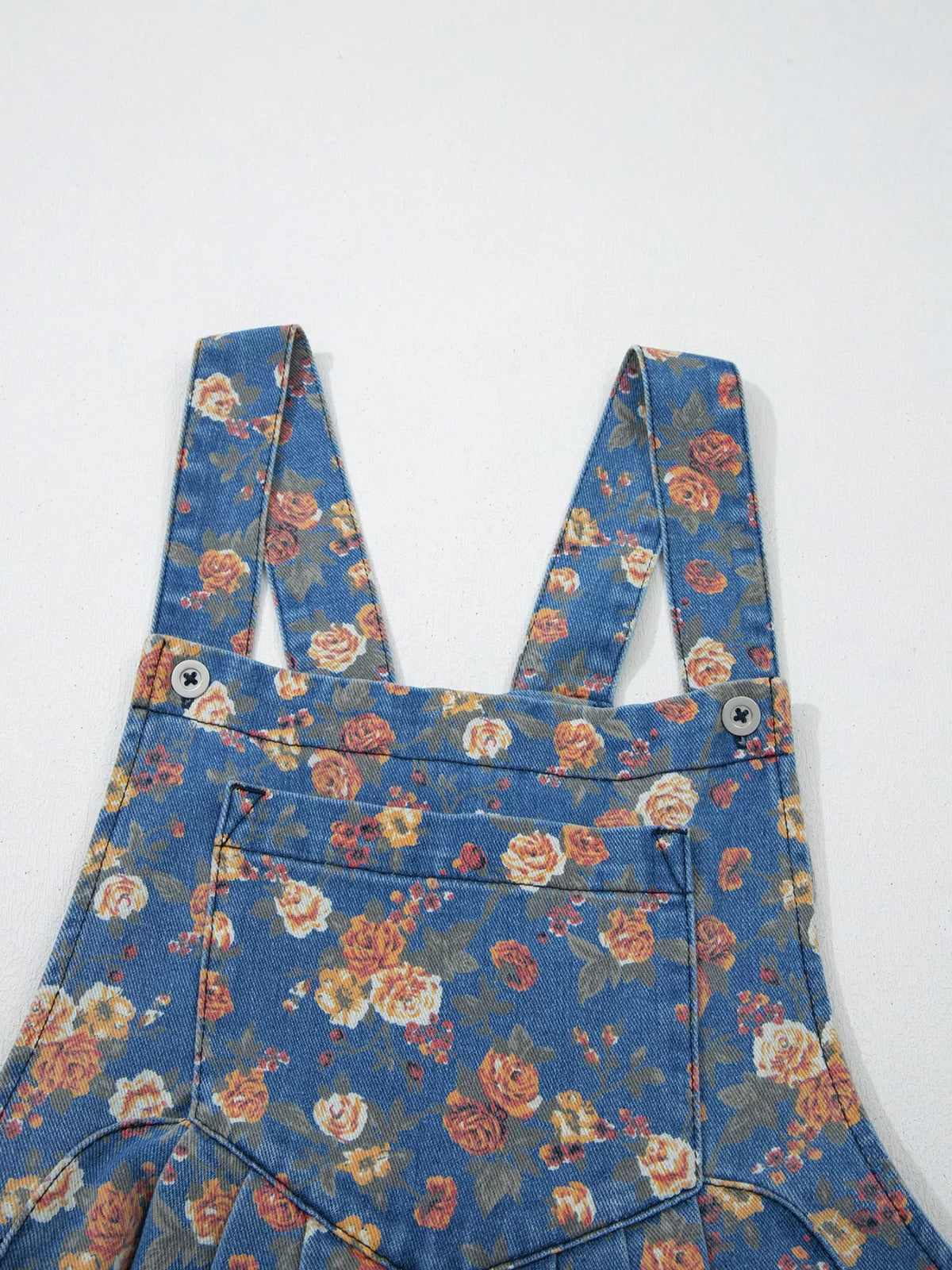 Floral Print Wide Leg Denim Overalls