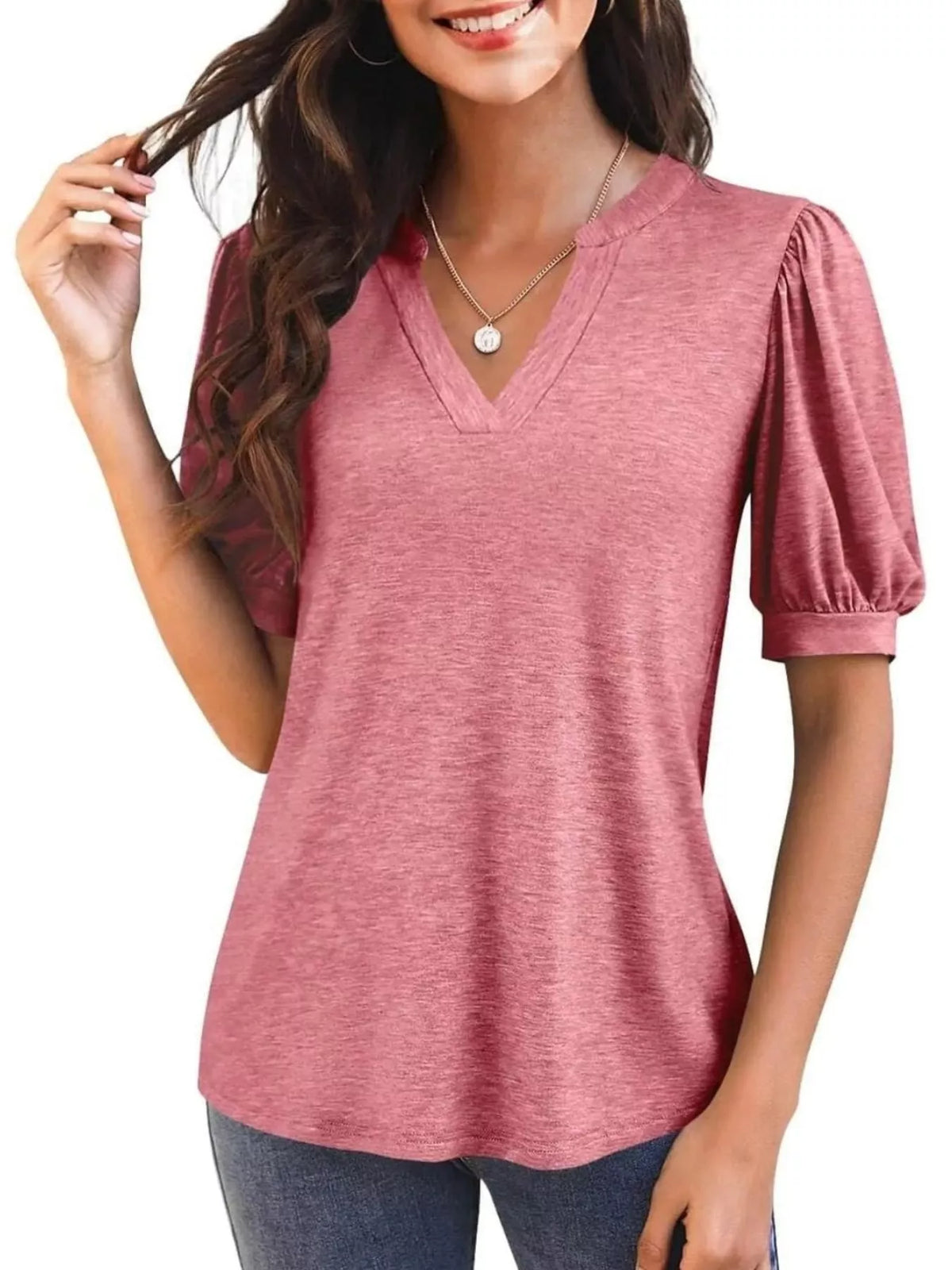 Puff Sleeve Notched Casual T-Shirt product image 16