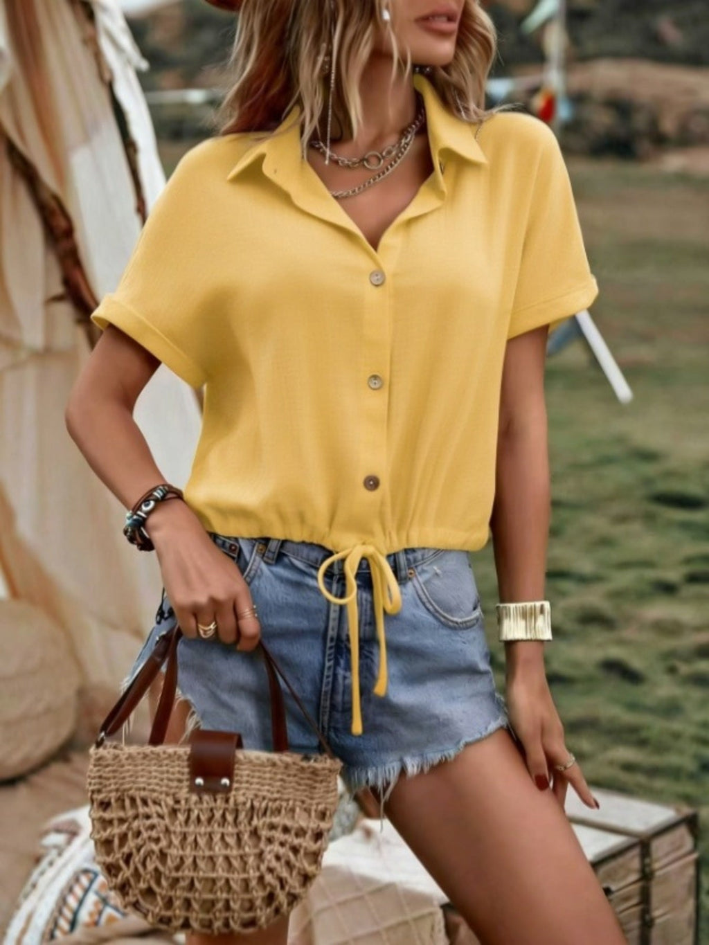 Casual Button-Down Drawstring Hem Shirt product image 2