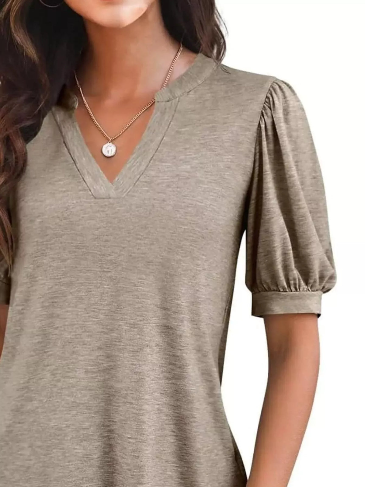 Puff Sleeve Notched Casual T-Shirt product image 8