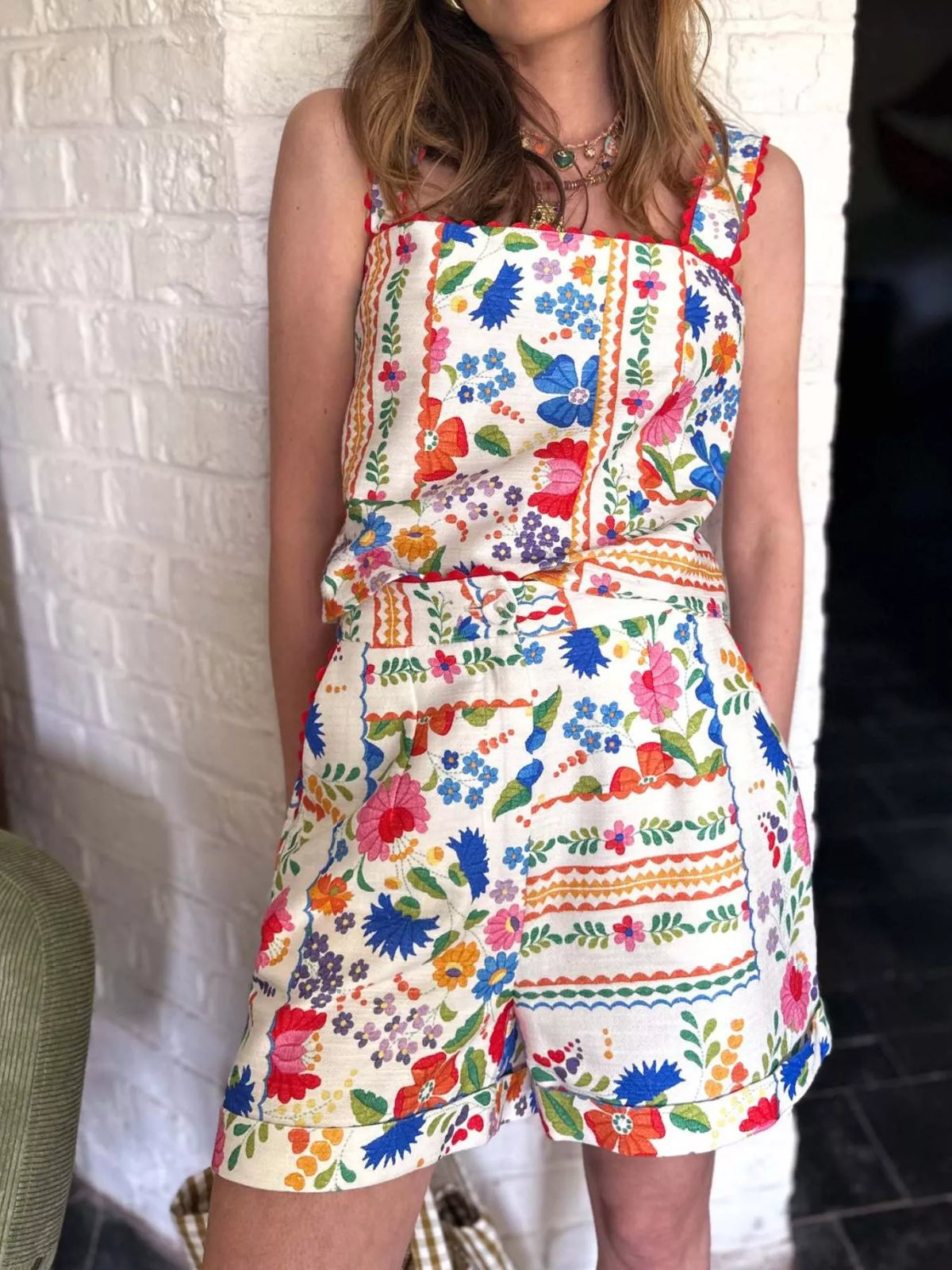 Floral Print Cami and Decorative Pocket Shorts Set product image 2