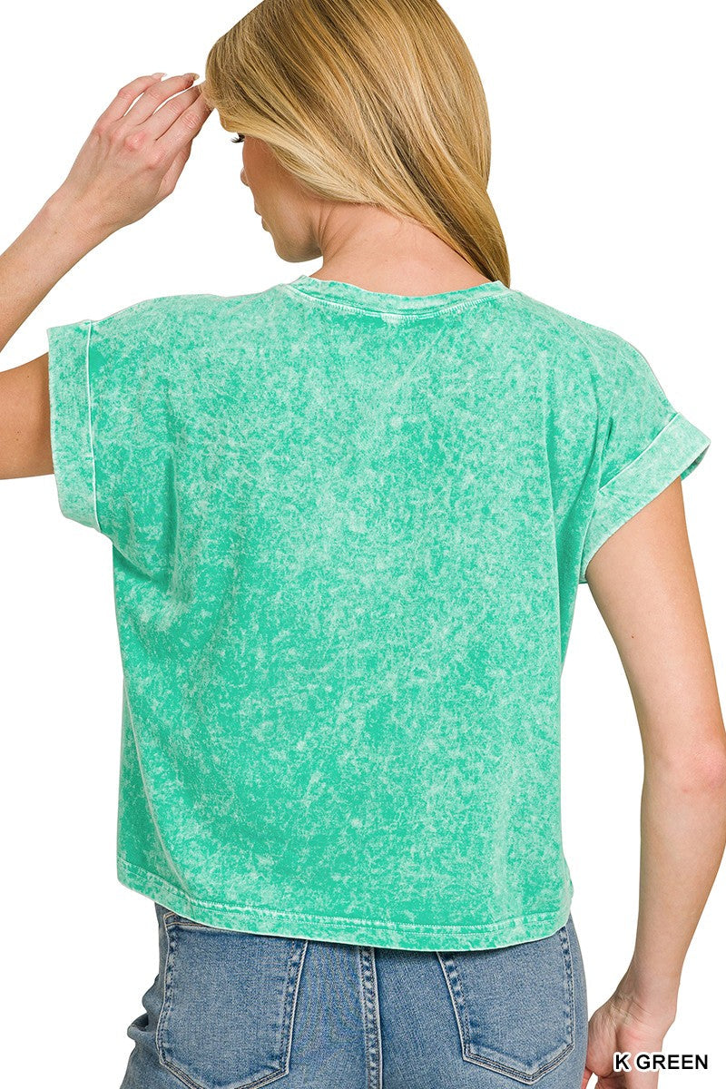 Halo Snow Washed Cotton Cuffed Short Sleeve Top