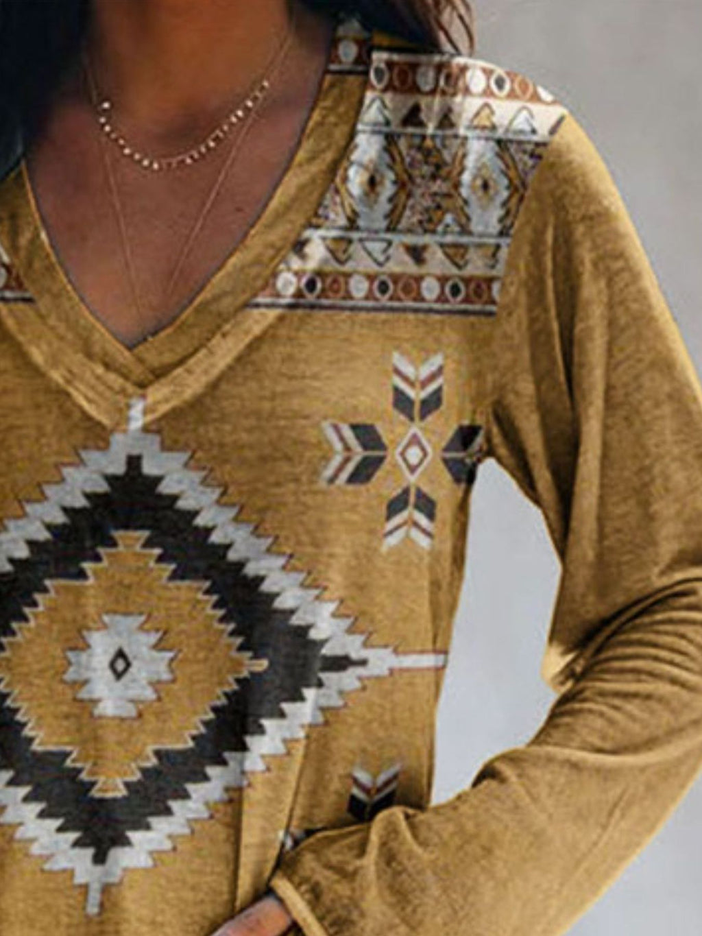 Full Size Geometric V-Neck Long Sleeve T-Shirt product image 17
