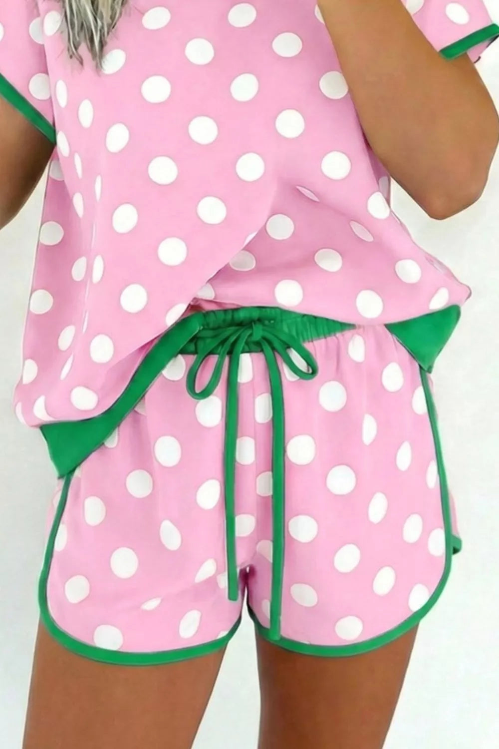 Polka Dot Contrast Trim Top and Drawstring Shorts Set product image 11