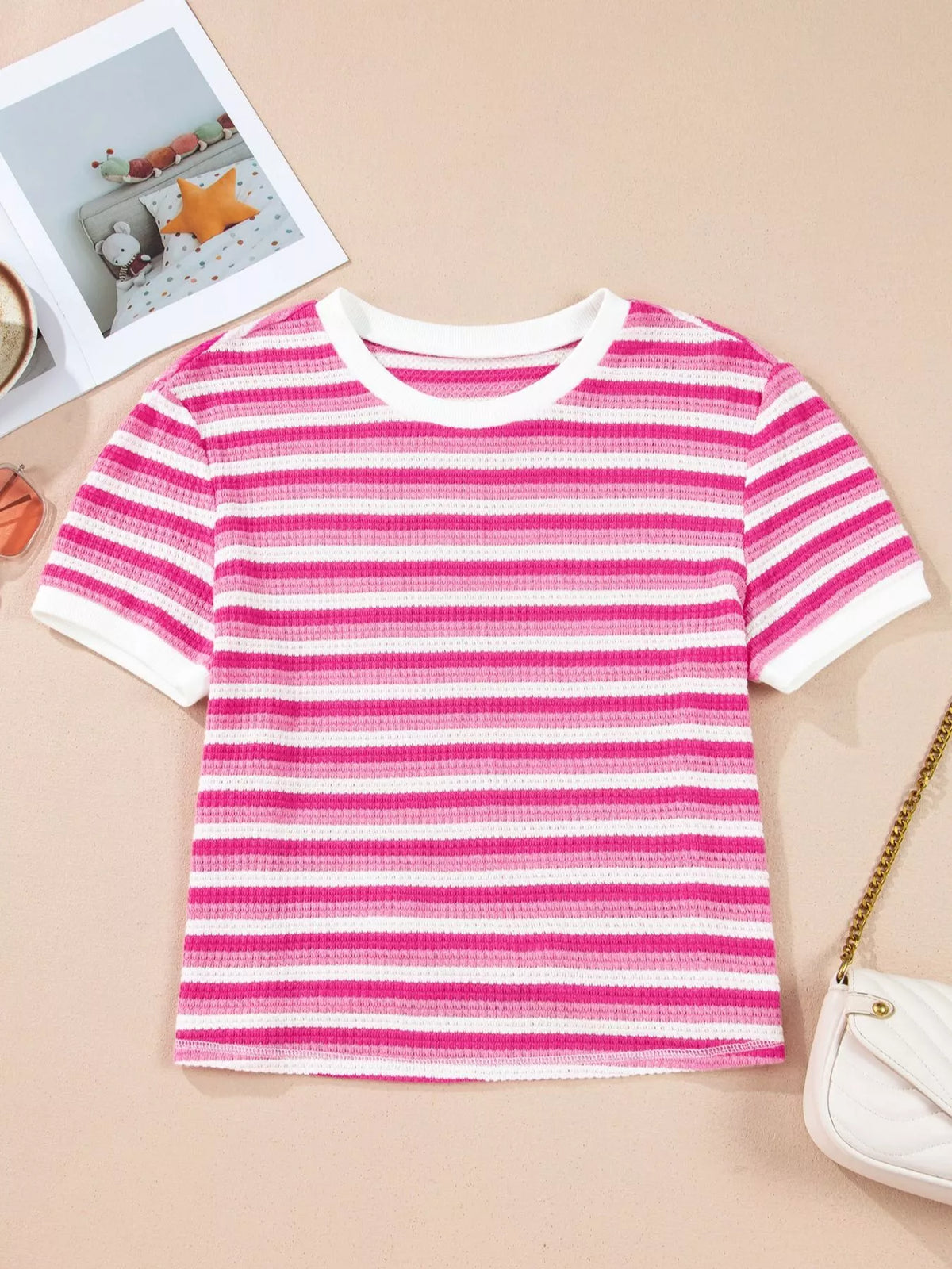 Textured Knit Short Sleeve Crossed Detail Tee product image 4