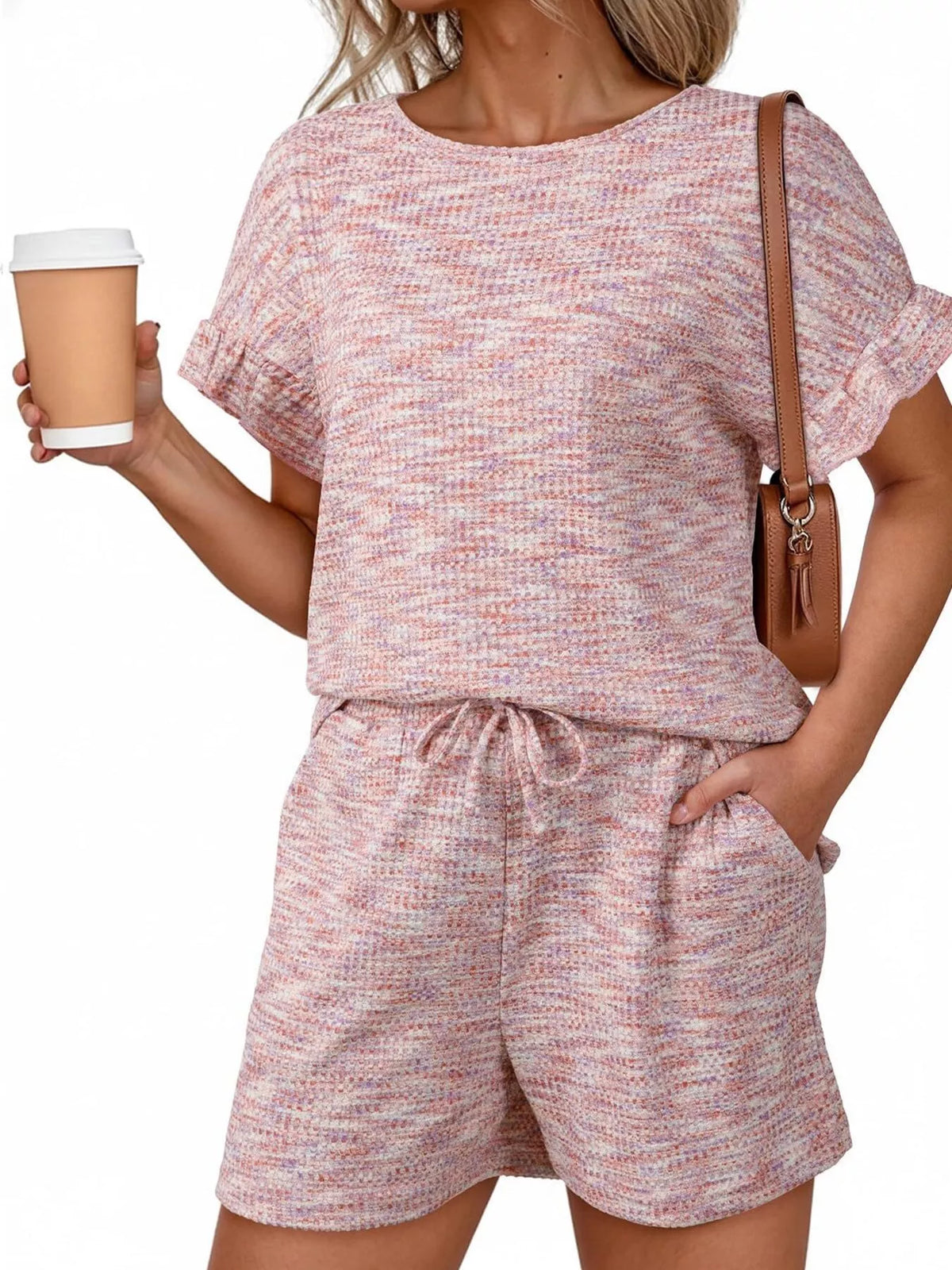 Ruffle Sleeve Textured Top and Shorts Set product image 5
